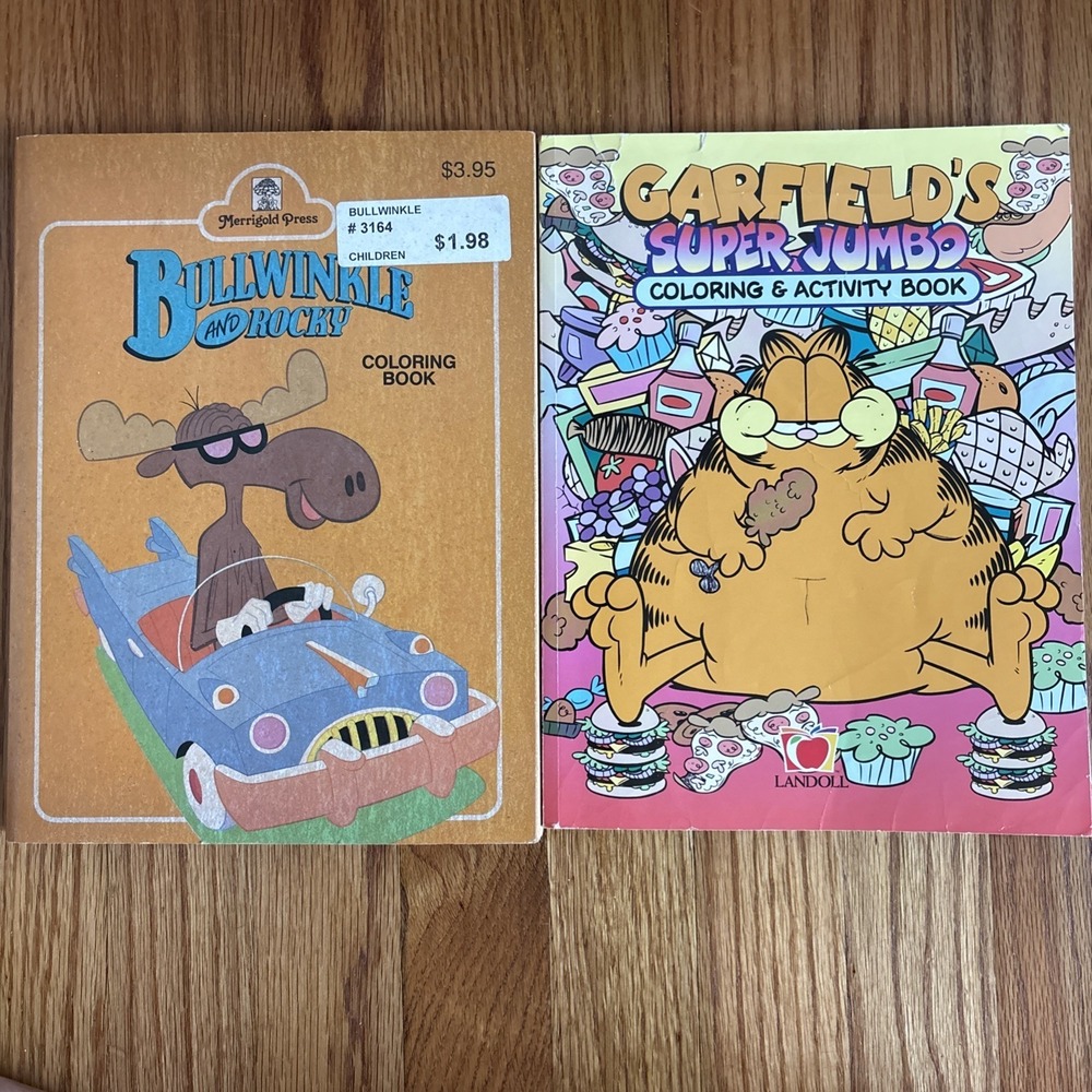 1990 Bullwinkle & Rocky Coloring Book Merrigold Press Garfield Landoll Jumbo